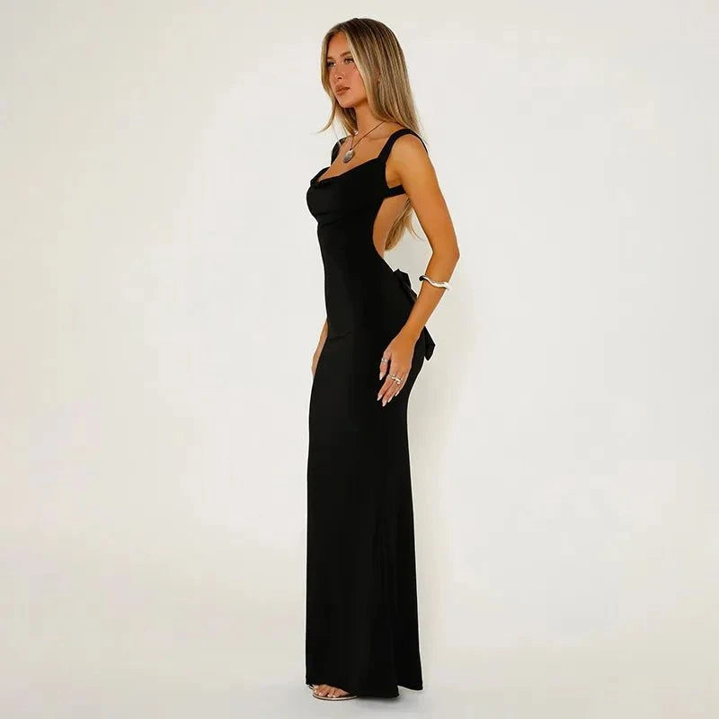 Fashion Suspenders Sexy Backless Bow Slim Sheath Dress