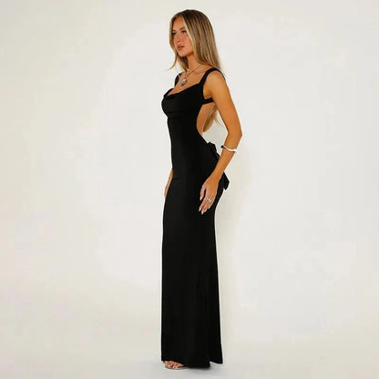 Fashion Suspenders Sexy Backless Bow Slim Sheath Dress