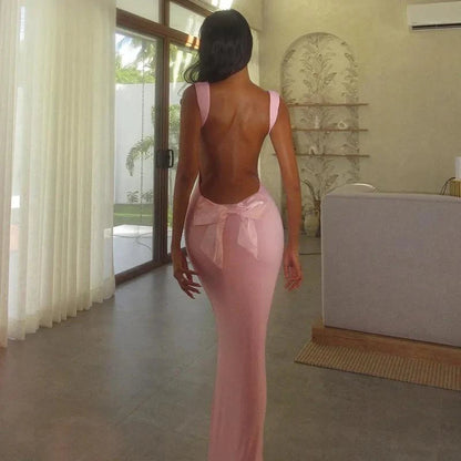 Fashion Suspenders Sexy Backless Bow Slim Sheath Dress