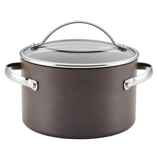 Ayesha Curry Kitchenware Professional Hard Anodized Nonstick Sauce Pot/Saucepot/Saucepan with Lid 4 Quart Charcoal