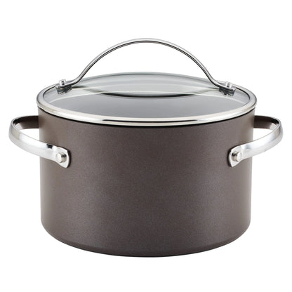 Ayesha Curry Kitchenware Professional Hard Anodized Nonstick Sauce Pot/Saucepot/Saucepan with Lid 4 Quart Charcoal